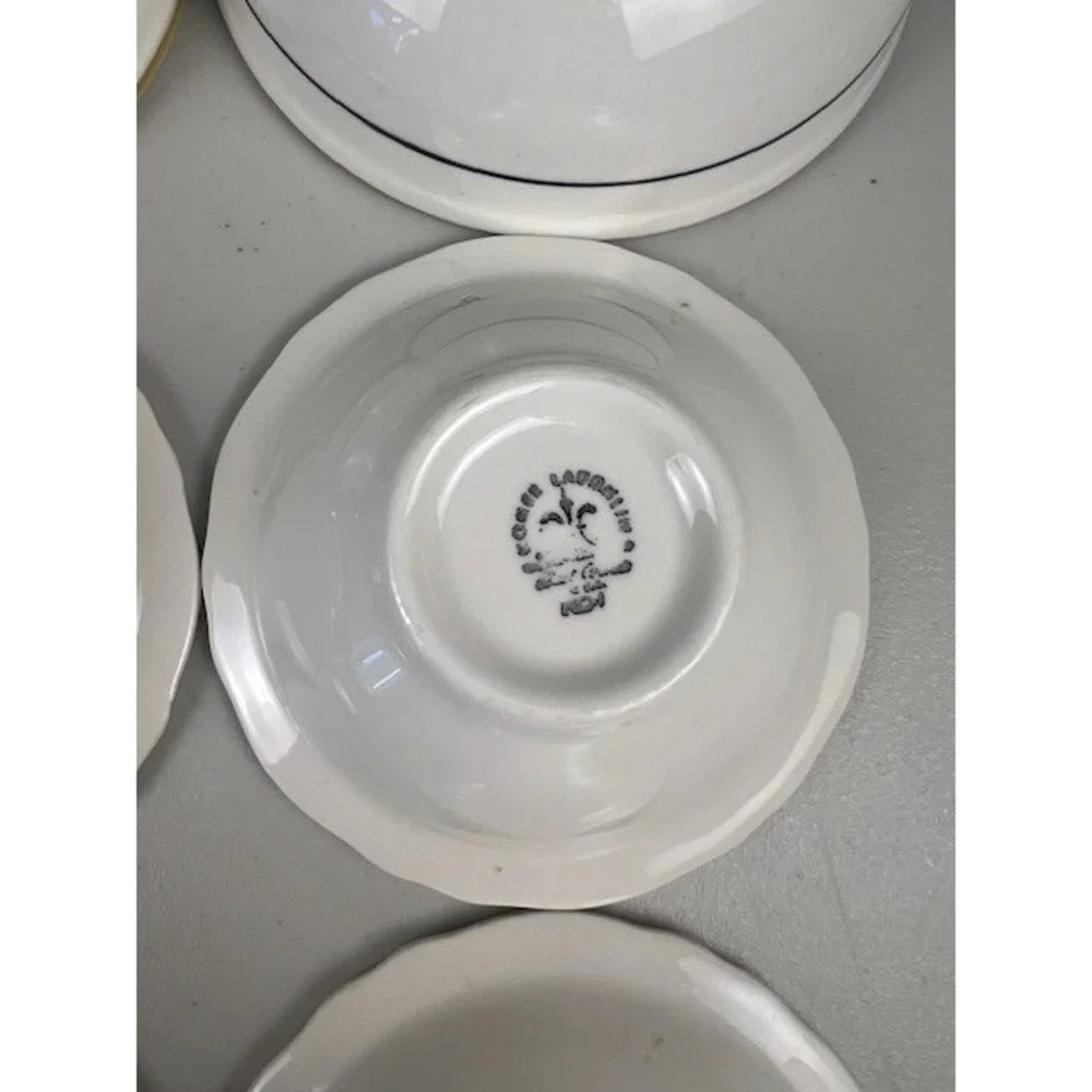 Homer Laughlin Restaurant Best China 6 Piece‎ Bowl Set Blue Gold Scalloped Rim